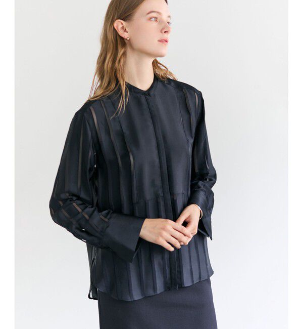 BEIGE,「HAUYNITE / シアーストライプバンドカラーブラウス」|シャツ・ブラウス|