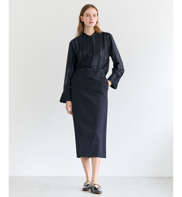 BEIGE,「HAUYNITE / シアーストライプバンドカラーブラウス」|シャツ・ブラウス|