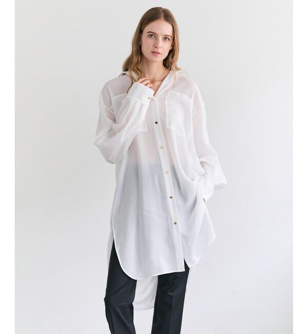 BEIGE,「PAULINE / リネンヴィスコースオーバーサイズロングシャツ」|シャツ・ブラウス|White