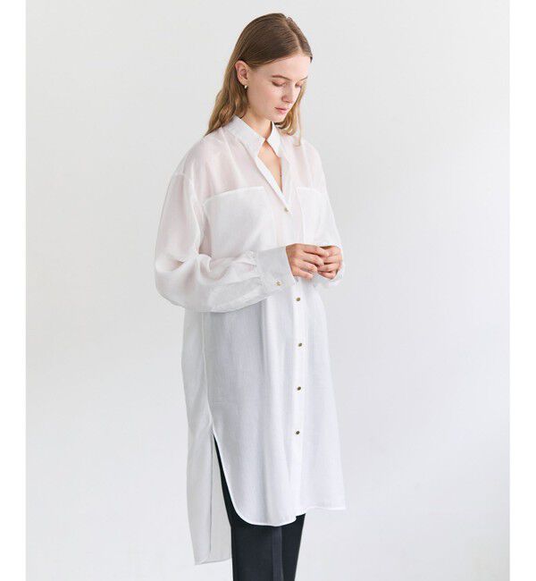 BEIGE,「PAULINE / リネンヴィスコースオーバーサイズロングシャツ」|シャツ・ブラウス|