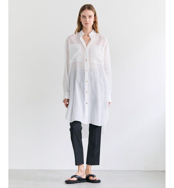 BEIGE,「PAULINE / リネンヴィスコースオーバーサイズロングシャツ」|シャツ・ブラウス|