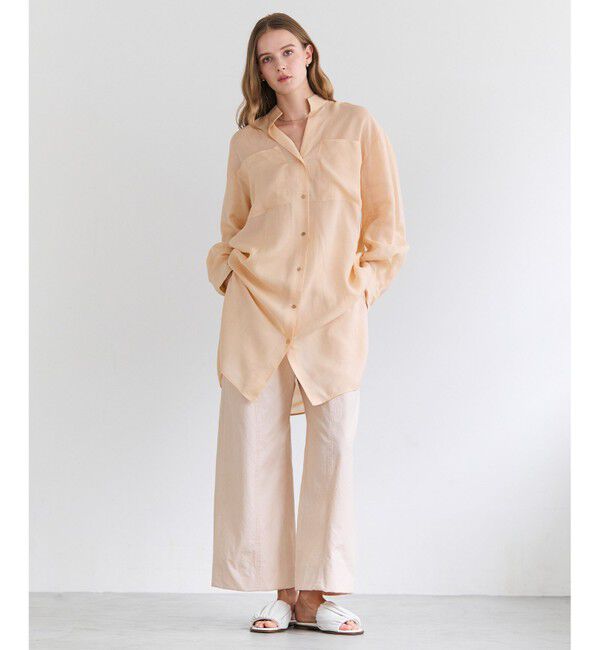 BEIGE,「PAULINE / リネンヴィスコースオーバーサイズロングシャツ」|シャツ・ブラウス|