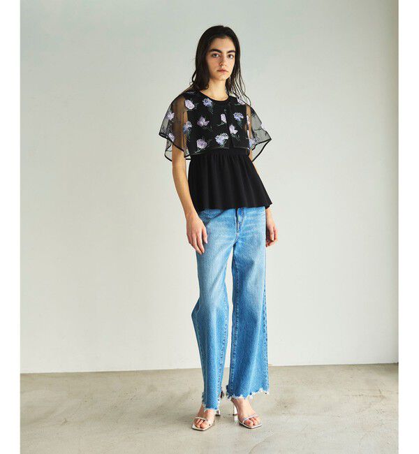 GRACE CONTINENTAL「刺繍ケープニットトップ」|ニット・セーター|ブラック