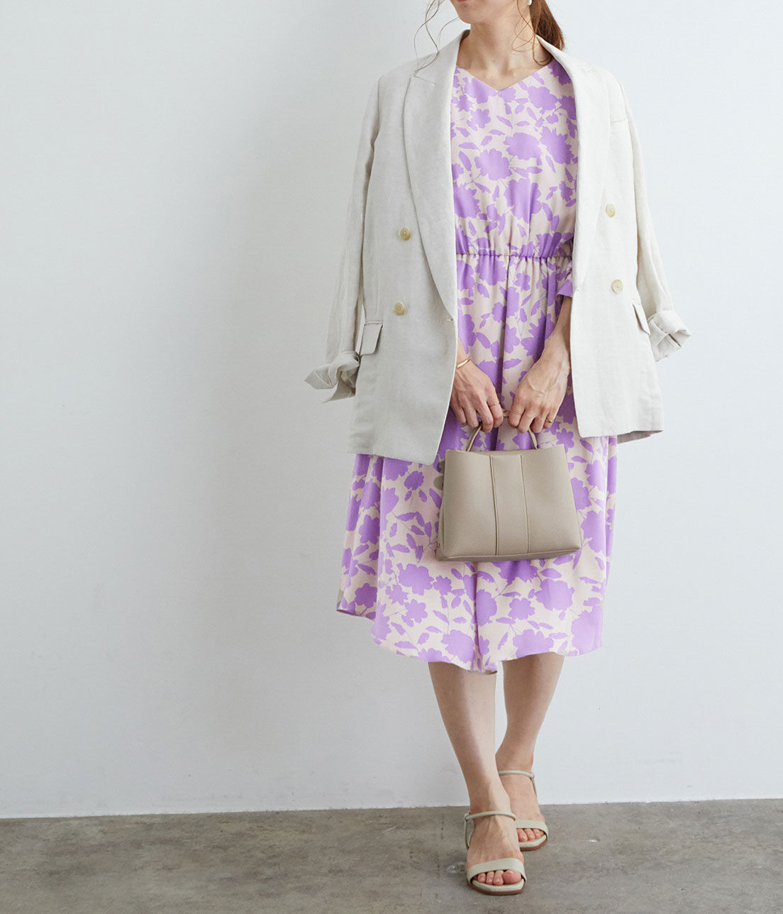 ROPE「起毛サテン花柄ワンピース」|ワンピース|