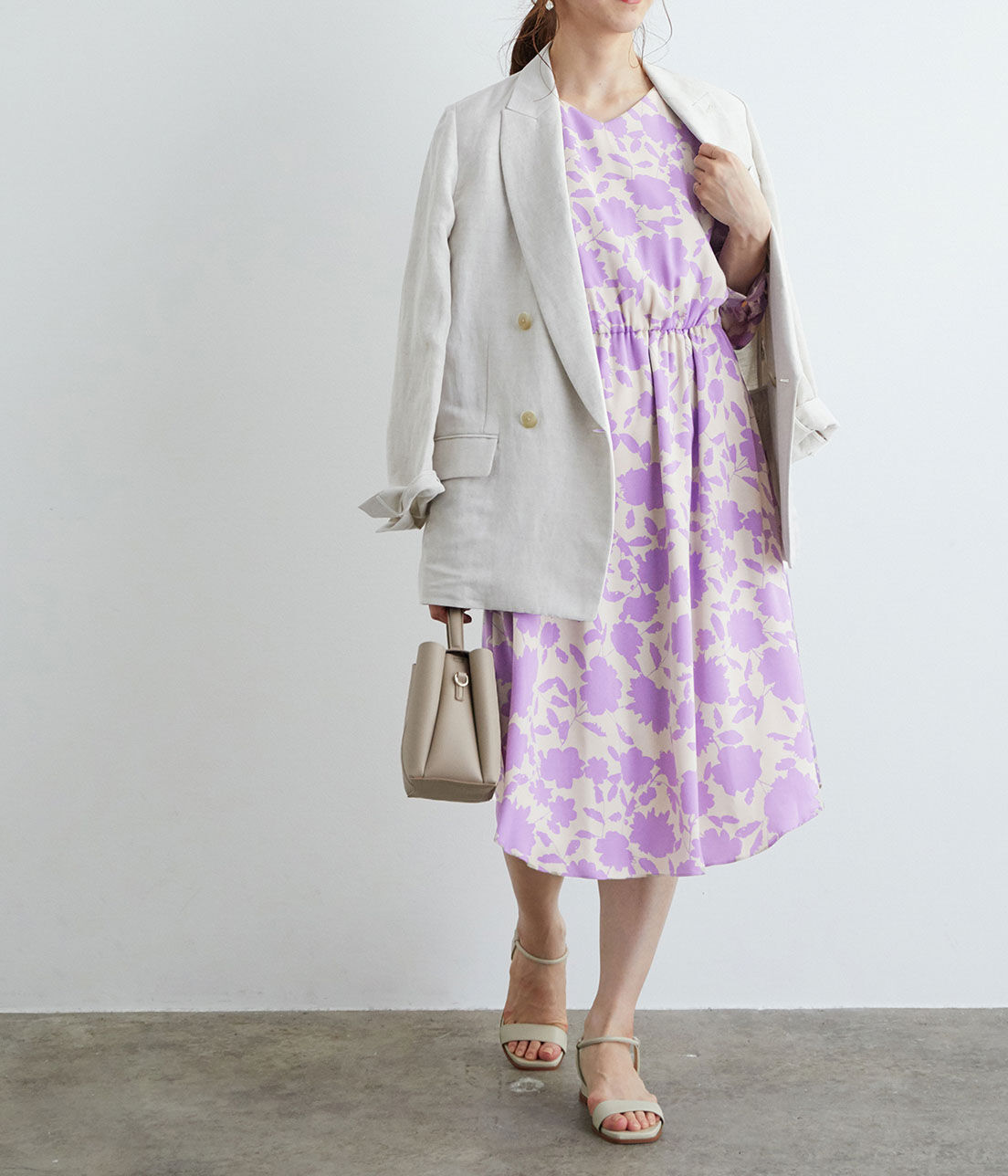 ROPE「起毛サテン花柄ワンピース」|ワンピース|