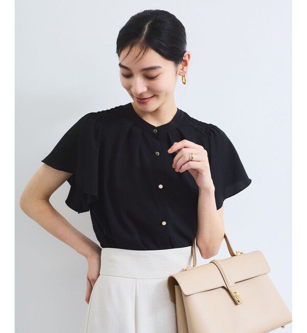 VIS「【接触冷感】エステルローンソフトタッチギャザーブラウス/通勤対応【WEB限定】」|シャツ・ブラウス|ブラック(01)