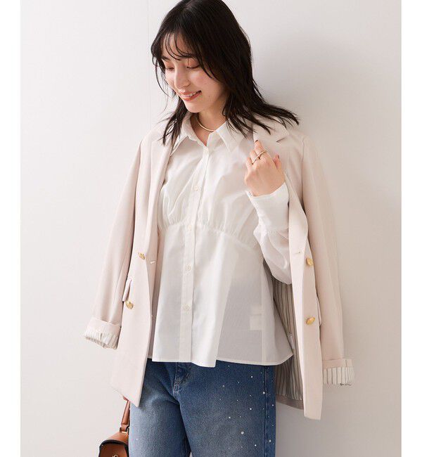 VIS「無地＆ストライプダブルカラーウエスト切り替えシャツ」|シャツ・ブラウス|