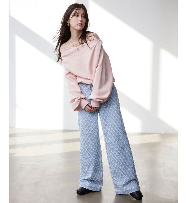 VIS「ベルト付きワイドシルエットデニムパンツ」|デニム|