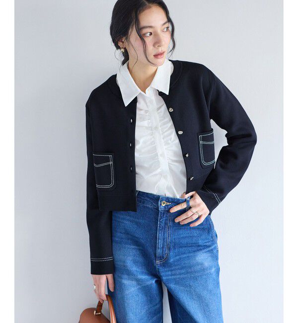VIS「ステッチワークニットジャケット」|カーディガン|