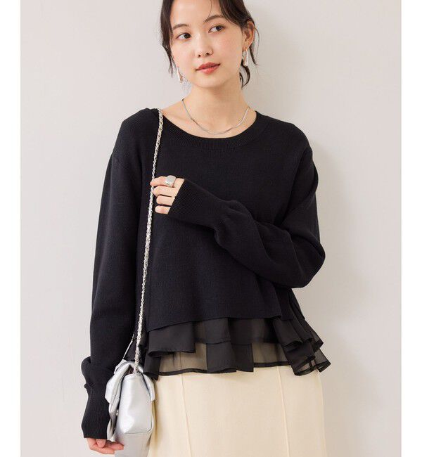 VIS「【美得】ペプラムオーガンジードッキングニットプルオーバー」|ニット・セーター|