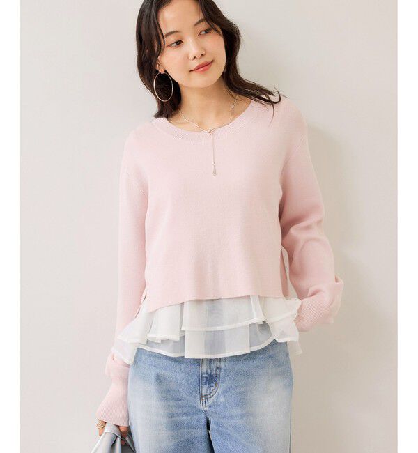 VIS「【美得】ペプラムオーガンジードッキングニットプルオーバー」|ニット・セーター|