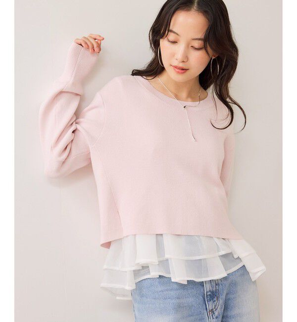 VIS「【美得】ペプラムオーガンジードッキングニットプルオーバー」|ニット・セーター|