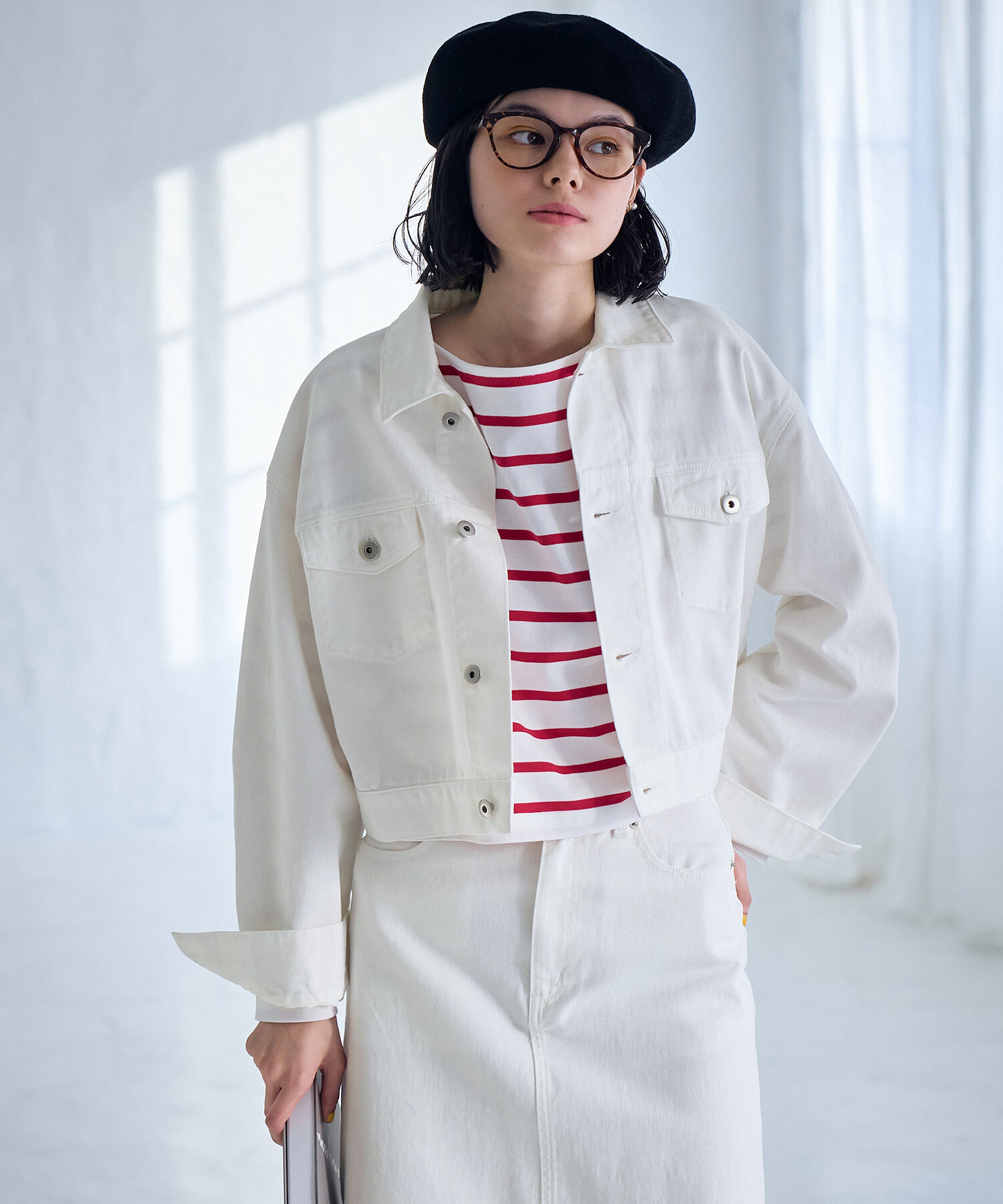 ROPE' PICNIC R「ショート丈ホワイトデニムジャケット」|デニムジャケット|