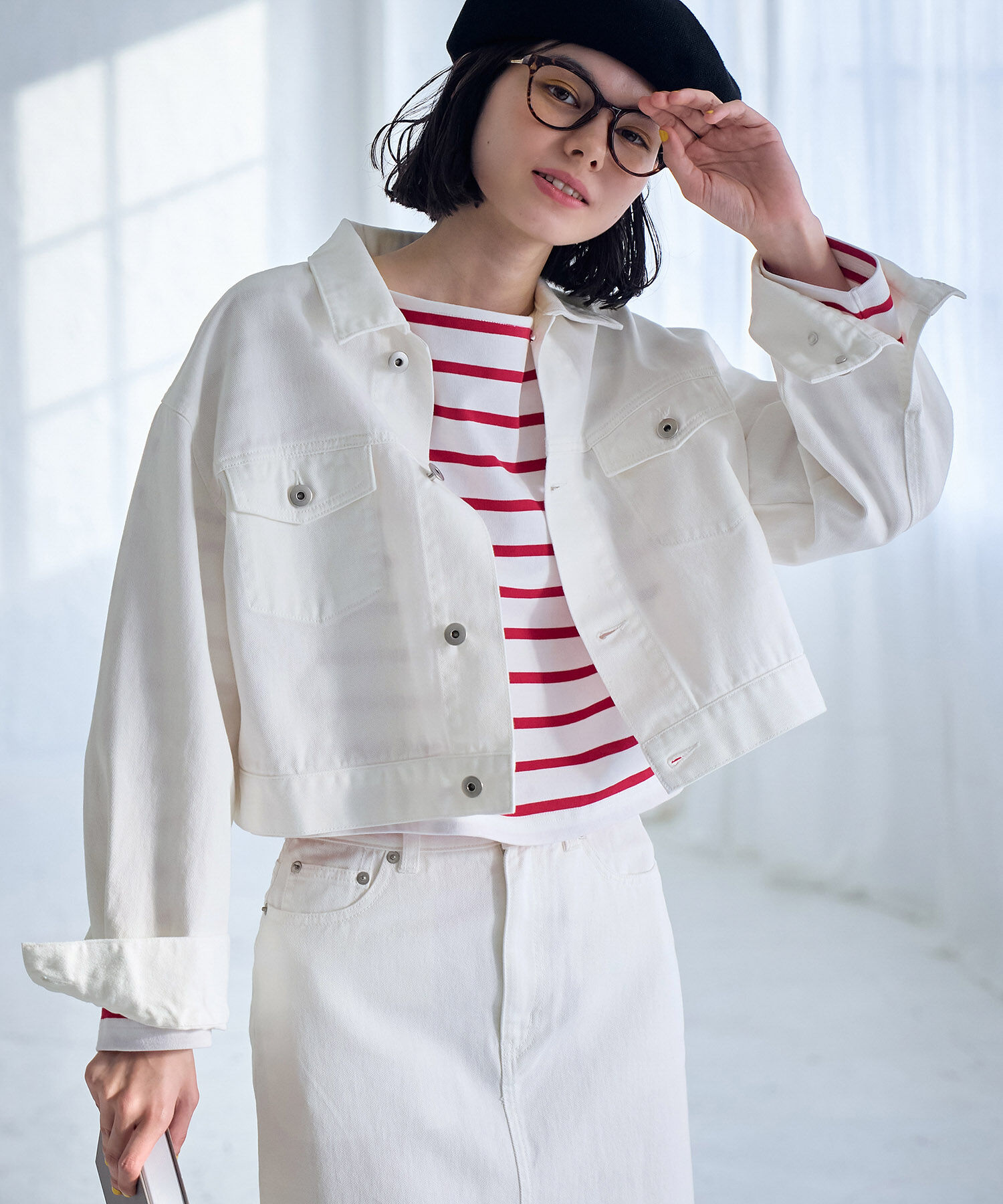 ROPE' PICNIC R「ショート丈ホワイトデニムジャケット」|デニムジャケット|