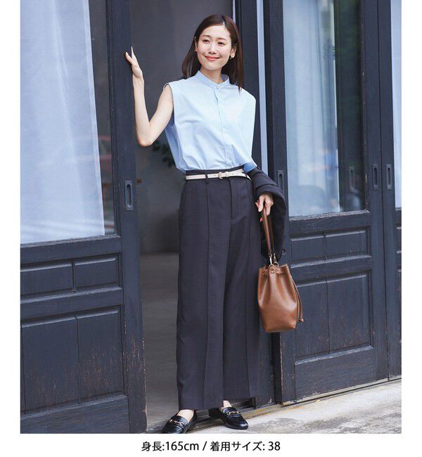 Rope&rsquo;Picnic「【UVカット・接触冷感・イージーケア】バンドカラーノースリーブシャツ/通勤対応」|シャツ・ブラウス|