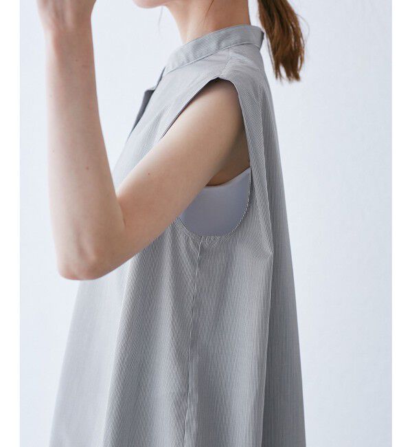 Rope&rsquo;Picnic「【UVカット・接触冷感・イージーケア】バンドカラーノースリーブシャツ/通勤対応」|シャツ・ブラウス|