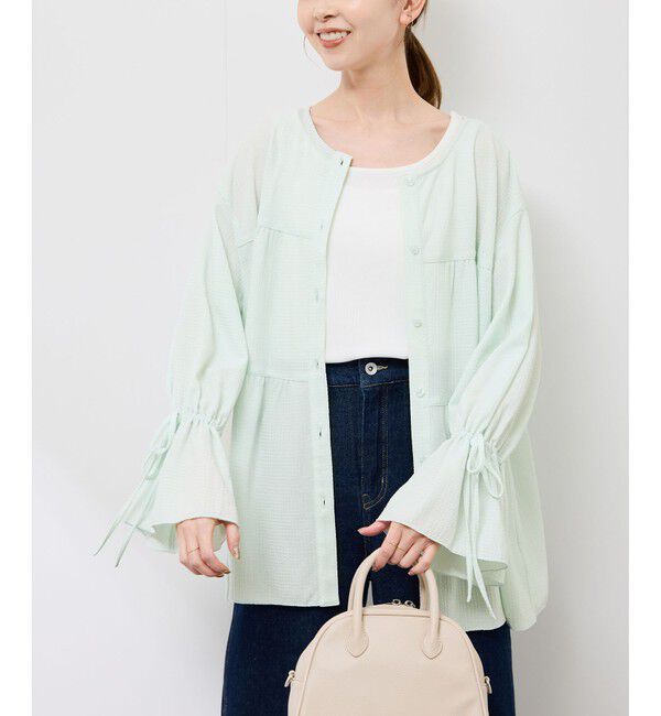 Rope&rsquo;Picnic「【羽織にもなる】シアーワッシャーブラウスカーディガン」|シャツ・ブラウス|ライトグリン(33)