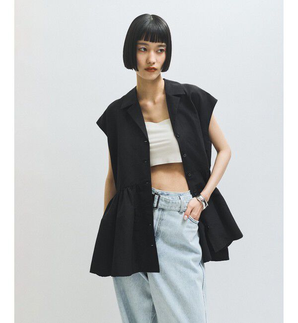 ADAM ET ROPE'「【サステナブル】オープンカラーペプラムシャツ」|シャツ・ブラウス|ブラック(01)