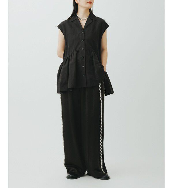 ADAM ET ROPE'「【サステナブル】オープンカラーペプラムシャツ」|シャツ・ブラウス|