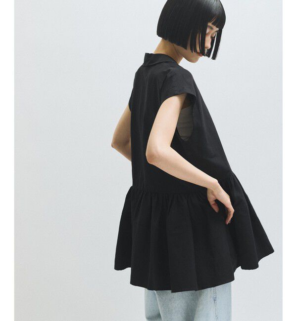 ADAM ET ROPE'「【サステナブル】オープンカラーペプラムシャツ」|シャツ・ブラウス|