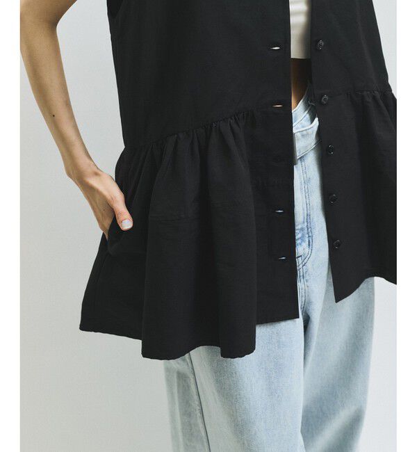 ADAM ET ROPE'「【サステナブル】オープンカラーペプラムシャツ」|シャツ・ブラウス|