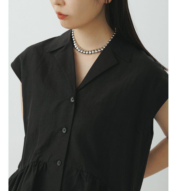 ADAM ET ROPE'「【サステナブル】オープンカラーペプラムシャツ」|シャツ・ブラウス|