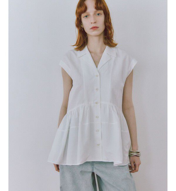 ADAM ET ROPE'「【サステナブル】オープンカラーペプラムシャツ」|シャツ・ブラウス|ホワイト(10)