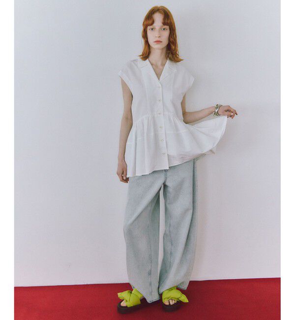 ADAM ET ROPE'「【サステナブル】オープンカラーペプラムシャツ」|シャツ・ブラウス|