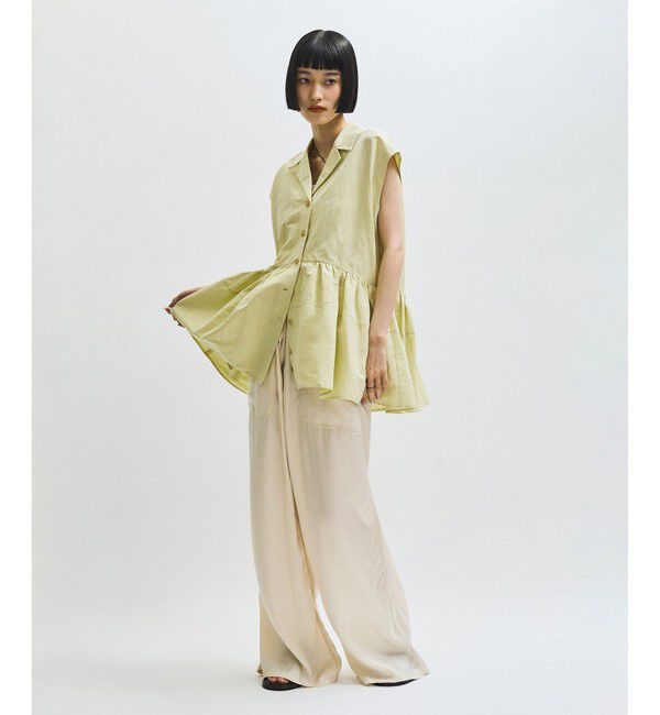 ADAM ET ROPE'「【サステナブル】オープンカラーペプラムシャツ」|シャツ・ブラウス|