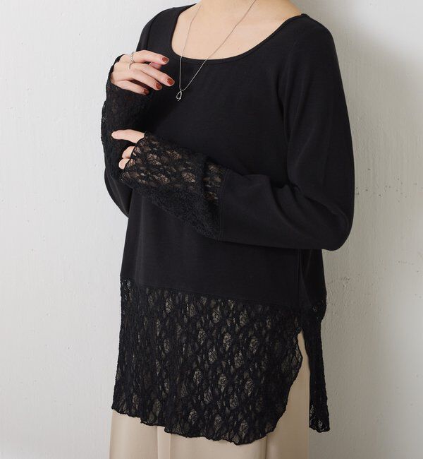  「【レイヤードに最適！】裾シアーロンT」|Tシャツ・カットソー|ブラックその他1