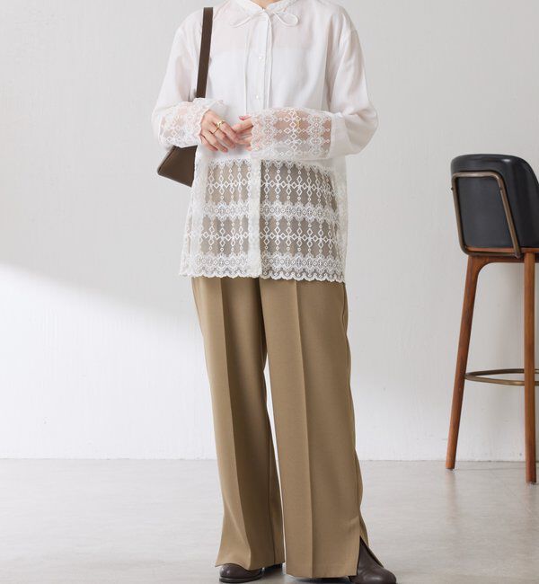  「ボウタイ裾レース切替シャツ」|シャツ・ブラウス|