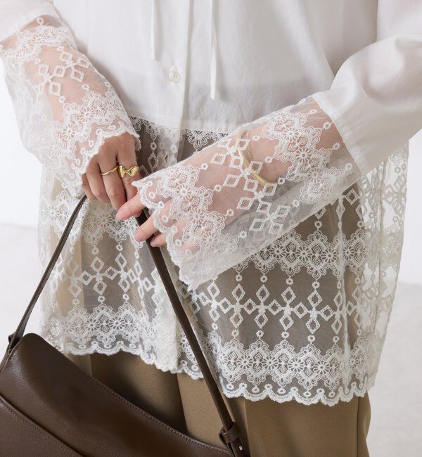  「ボウタイ裾レース切替シャツ」|シャツ・ブラウス|