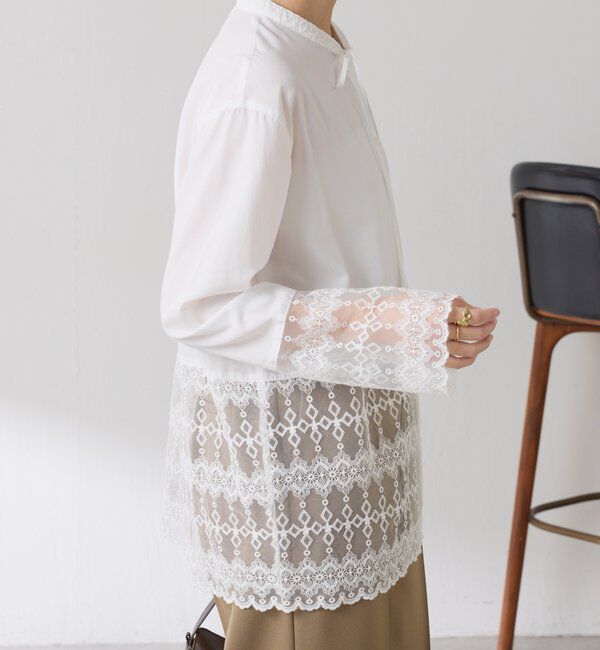  「ボウタイ裾レース切替シャツ」|シャツ・ブラウス|