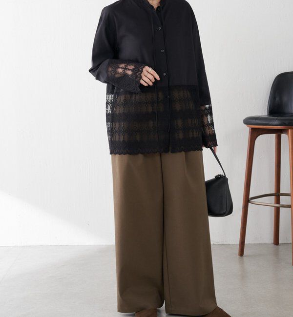  「ボウタイ裾レース切替シャツ」|シャツ・ブラウス|