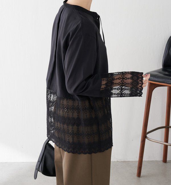  「ボウタイ裾レース切替シャツ」|シャツ・ブラウス|