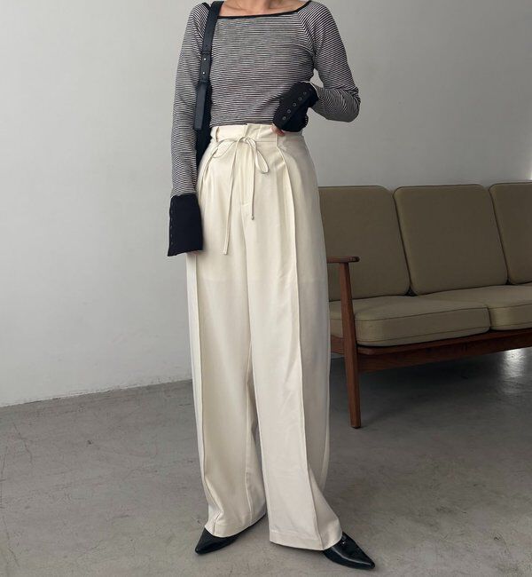  「【低身長サイズあり】ピンタックリボンパンツ」|チノ|