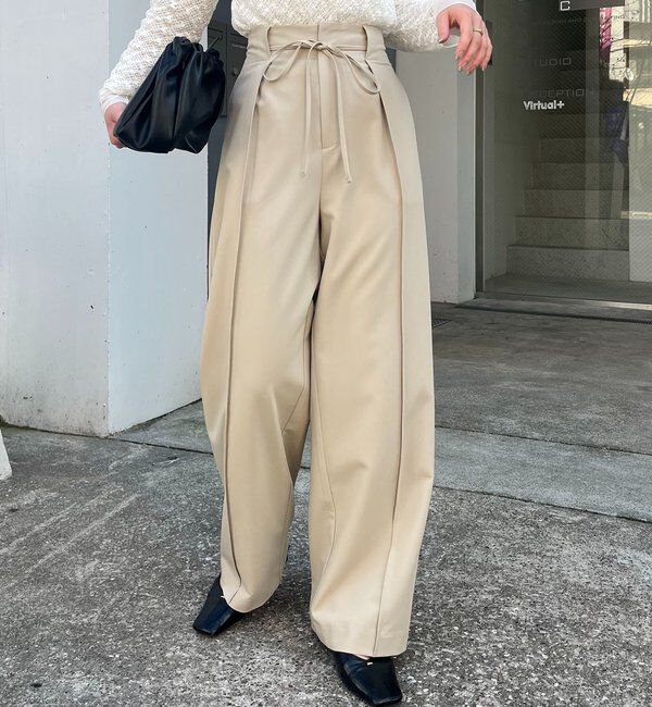  「【低身長サイズあり】ピンタックリボンパンツ」|チノ|