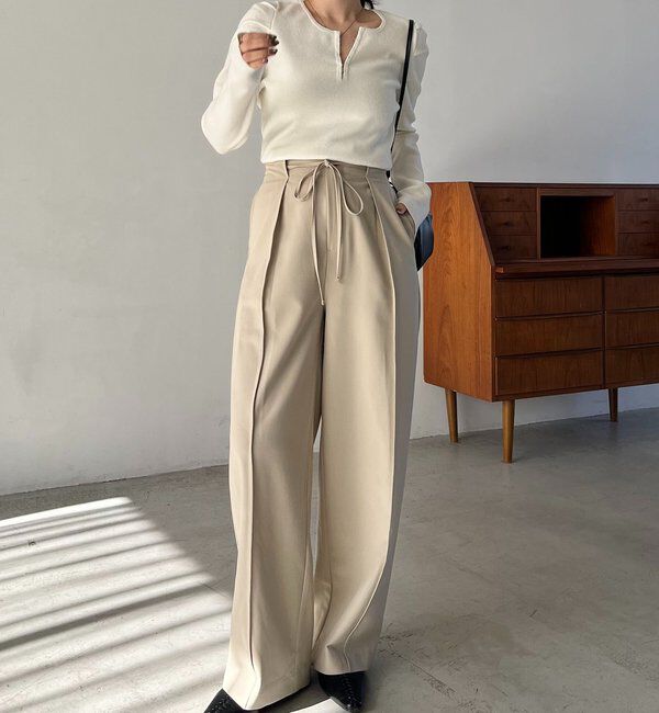  「【低身長サイズあり】ピンタックリボンパンツ」|チノ|