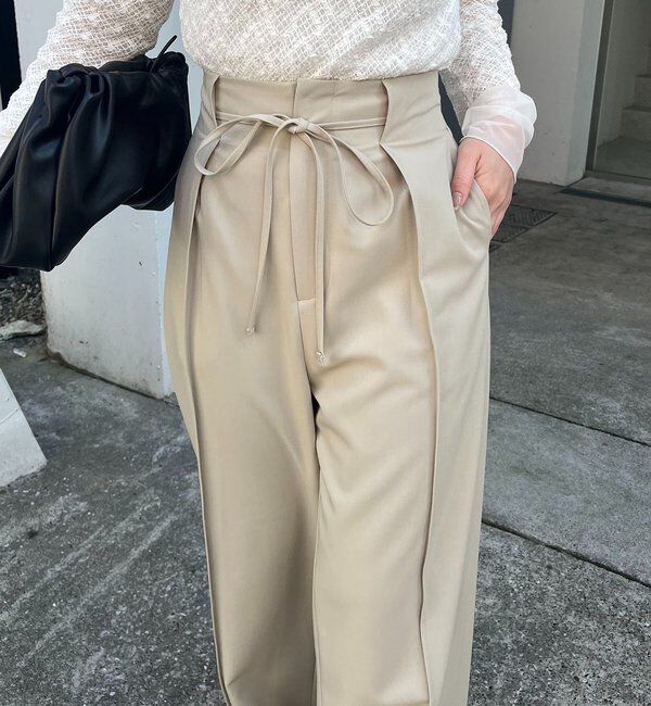  「【低身長サイズあり】ピンタックリボンパンツ」|チノ|