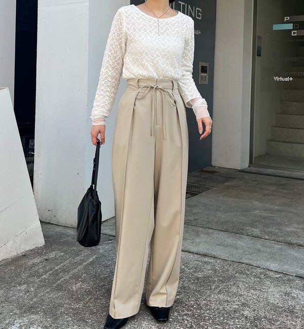  「【低身長サイズあり】ピンタックリボンパンツ」|チノ|