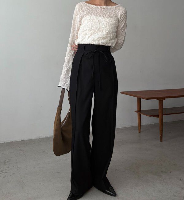  「【低身長サイズあり】ピンタックリボンパンツ」|チノ|