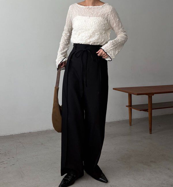  「【低身長サイズあり】ピンタックリボンパンツ」|チノ|