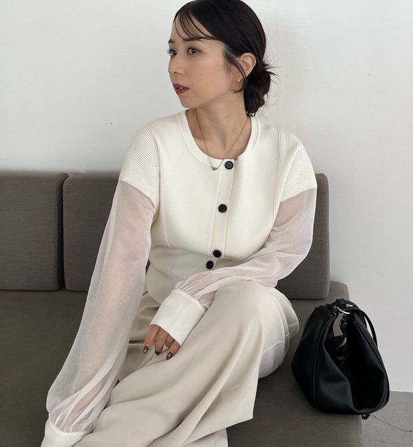  「【WEB限定カラー・ピンク】シアースリーブショートカーディガン」|カーディガン|