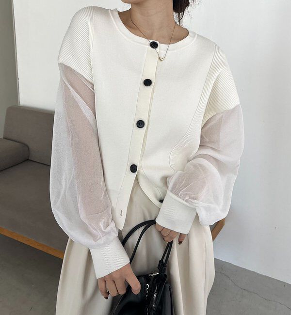  「【WEB限定カラー・ピンク】シアースリーブショートカーディガン」|カーディガン|