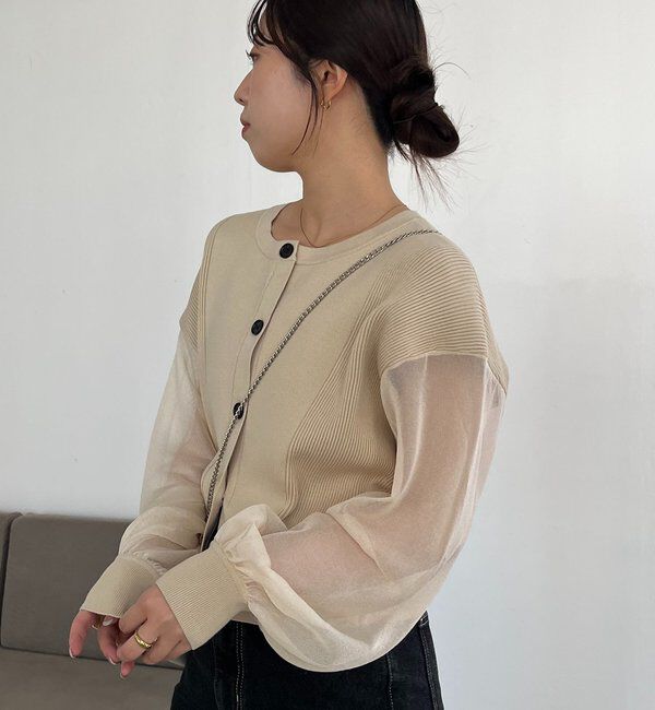  「【WEB限定カラー・ピンク】シアースリーブショートカーディガン」|カーディガン|