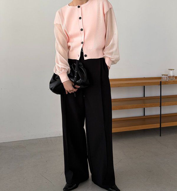  「【WEB限定カラー・ピンク】シアースリーブショートカーディガン」|カーディガン|