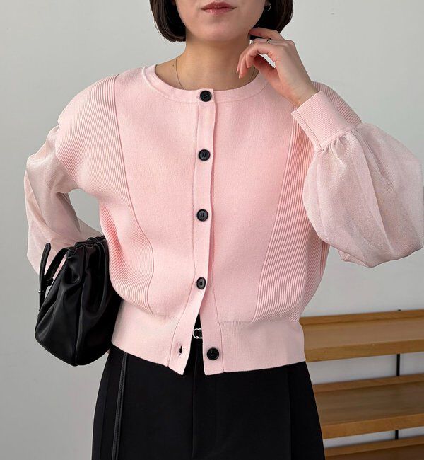  「【WEB限定カラー・ピンク】シアースリーブショートカーディガン」|カーディガン|
