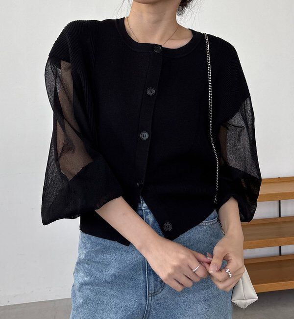  「【WEB限定カラー・ピンク】シアースリーブショートカーディガン」|カーディガン|