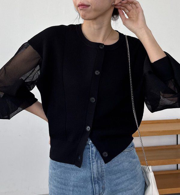  「【WEB限定カラー・ピンク】シアースリーブショートカーディガン」|カーディガン|