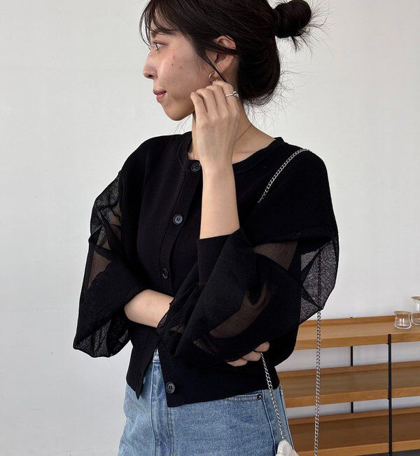  「【WEB限定カラー・ピンク】シアースリーブショートカーディガン」|カーディガン|